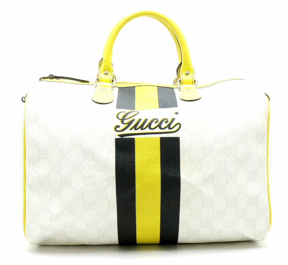 Gucci GG Plus Joy Handbag Boston Bag Leather White Yellow Black